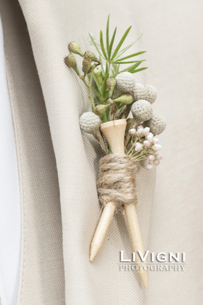 Golf tee boutonniere by Garden by the Gate Floral Design